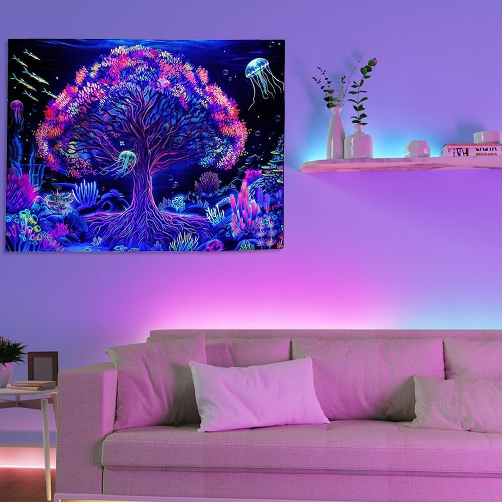 Gobelin drzewo życia fluorescencyjna mandala Strona główna - Akcesoria i dekoracje Naty Shop