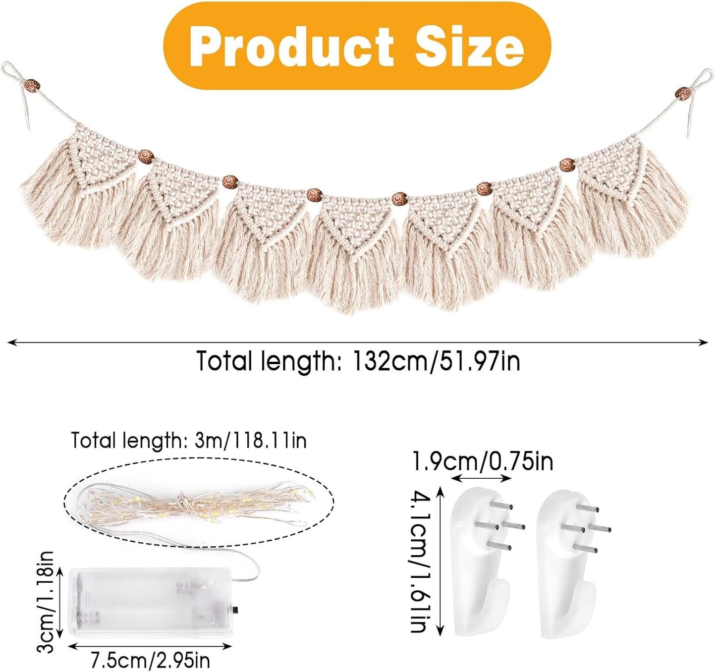 Dekoracja gobelinowa ręcznie tkana girlanda led z frędzlami Strona główna - Akcesoria i dekoracje Sklep Naty