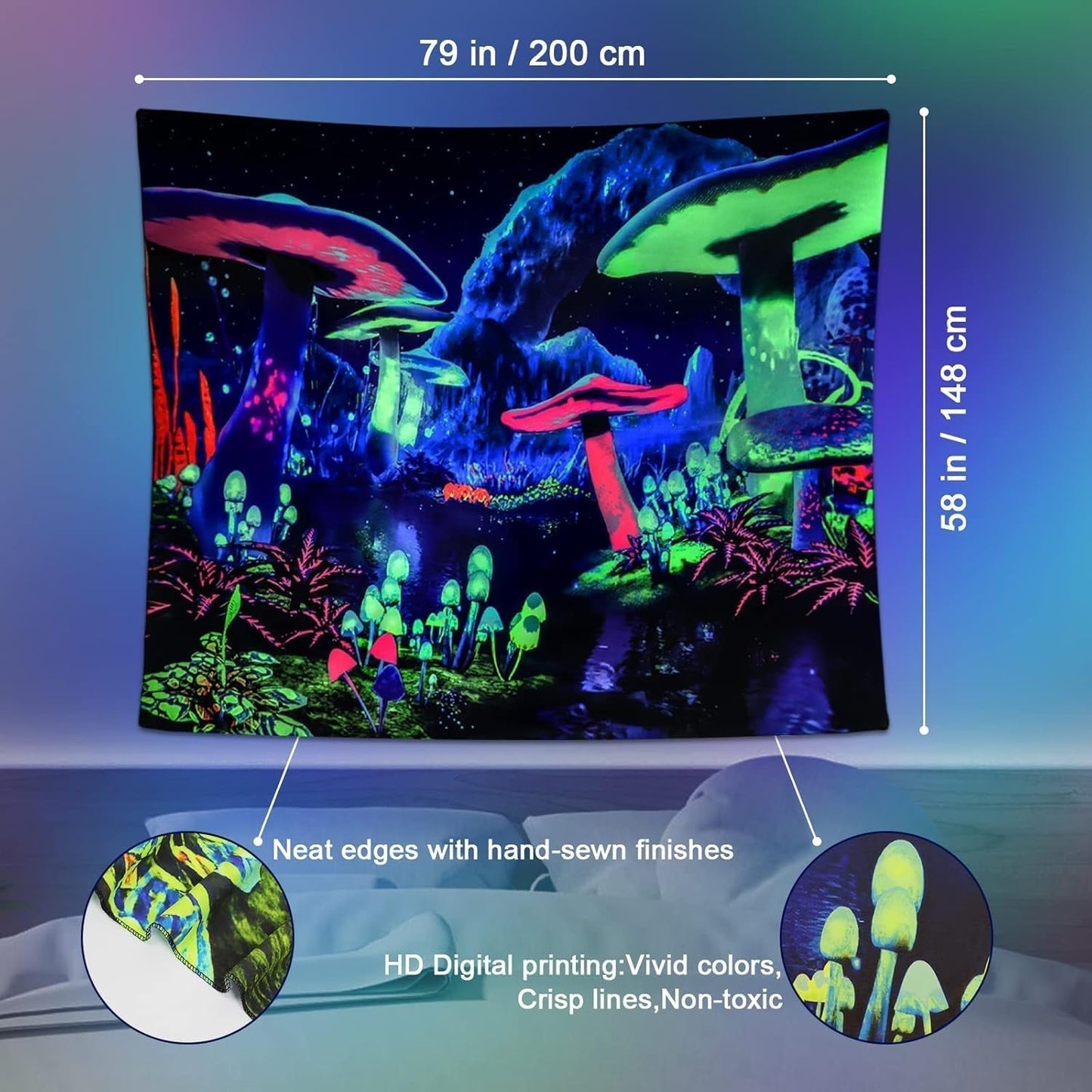 Gobelin Dremisland Blacklight grzyb psychodeliczny reaktywny galaxy ściana Strona główna - Akcesoria i dekoracje Naty Shop