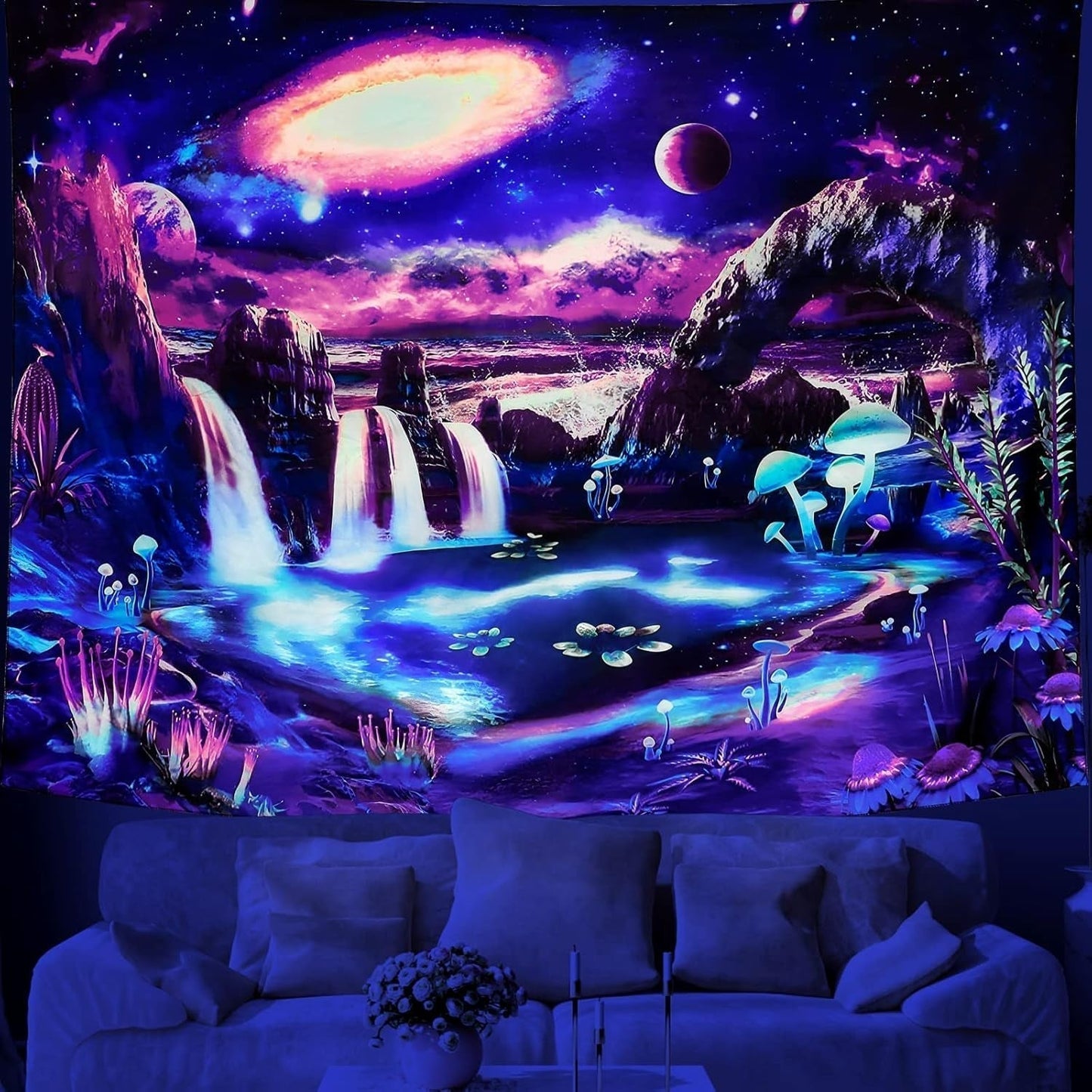Gobelin dremisland blacklight grzyb psychodeliczny reaktywny galaxy ściana Strona główna - Akcesoria i dekoracje Naty Shop Calea Lactee 150L X 130B Cm