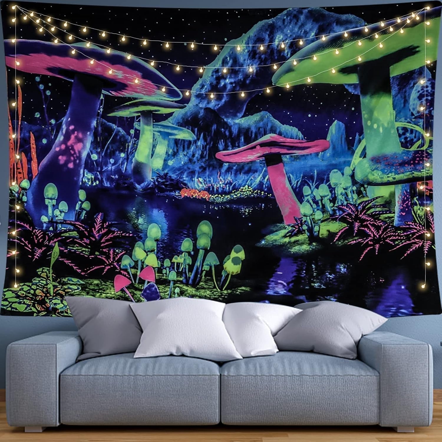 Gobelin Dremisland Blacklight grzyb psychodeliczny reaktywny galaxy ściana Strona główna - Akcesoria i dekoracje Naty Shop