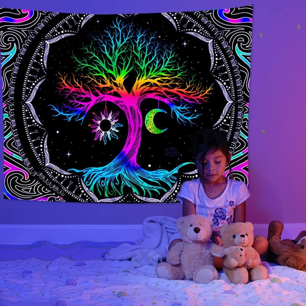 Gobelin fluorescencyjny drzewo życie psychodeliczny księżyc Strona główna - Akcesoria i Dekoracje Naty Shop