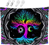 Gobelin fluorescencyjny drzewo życie psychodeliczny księżyc Strona główna - Akcesoria i Dekoracje Naty Shop