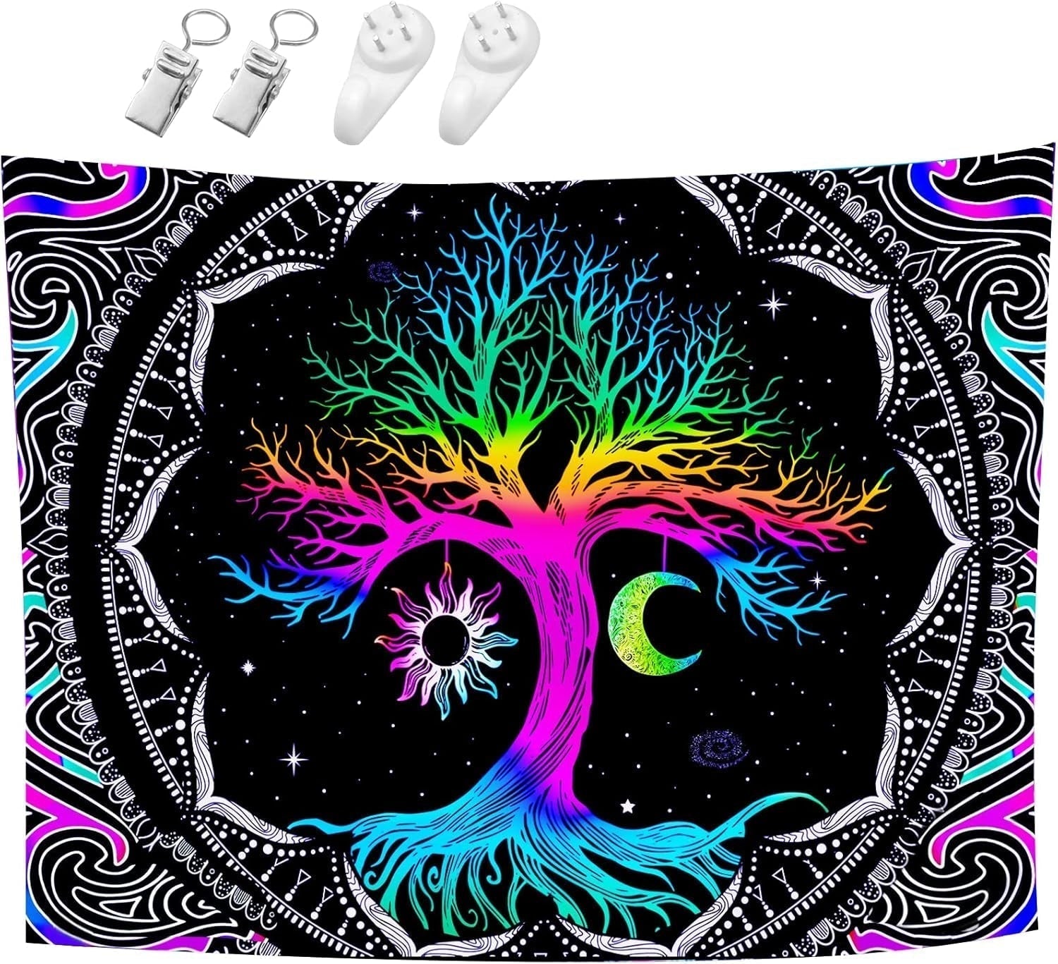 Gobelin fluorescencyjny drzewo życie psychodeliczny księżyc Strona główna - Akcesoria i Dekoracje Naty Shop