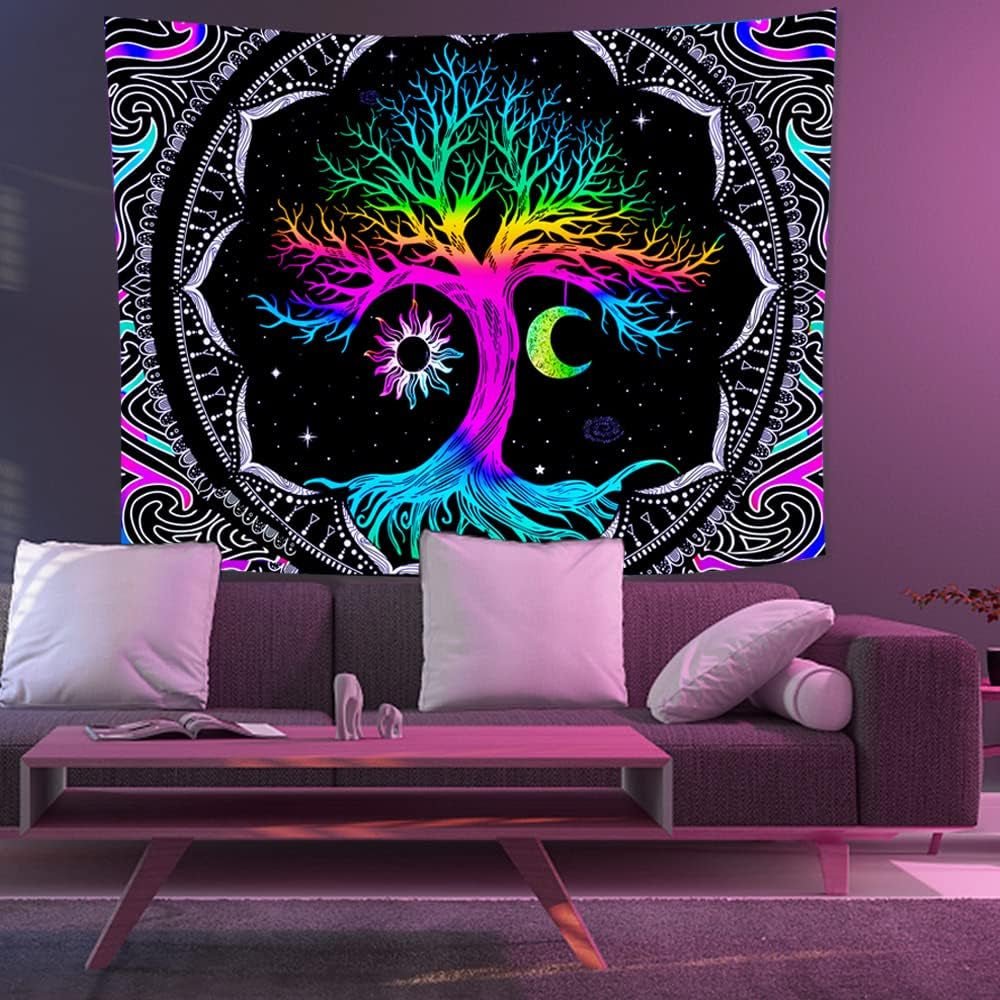 Gobelin fluorescencyjny drzewo życie psychodeliczny księżyc Strona główna - Akcesoria i Dekoracje Naty Shop