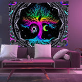 Gobelin fluorescencyjny drzewo życie psychodeliczny księżyc Strona główna - Akcesoria i Dekoracje Naty Shop