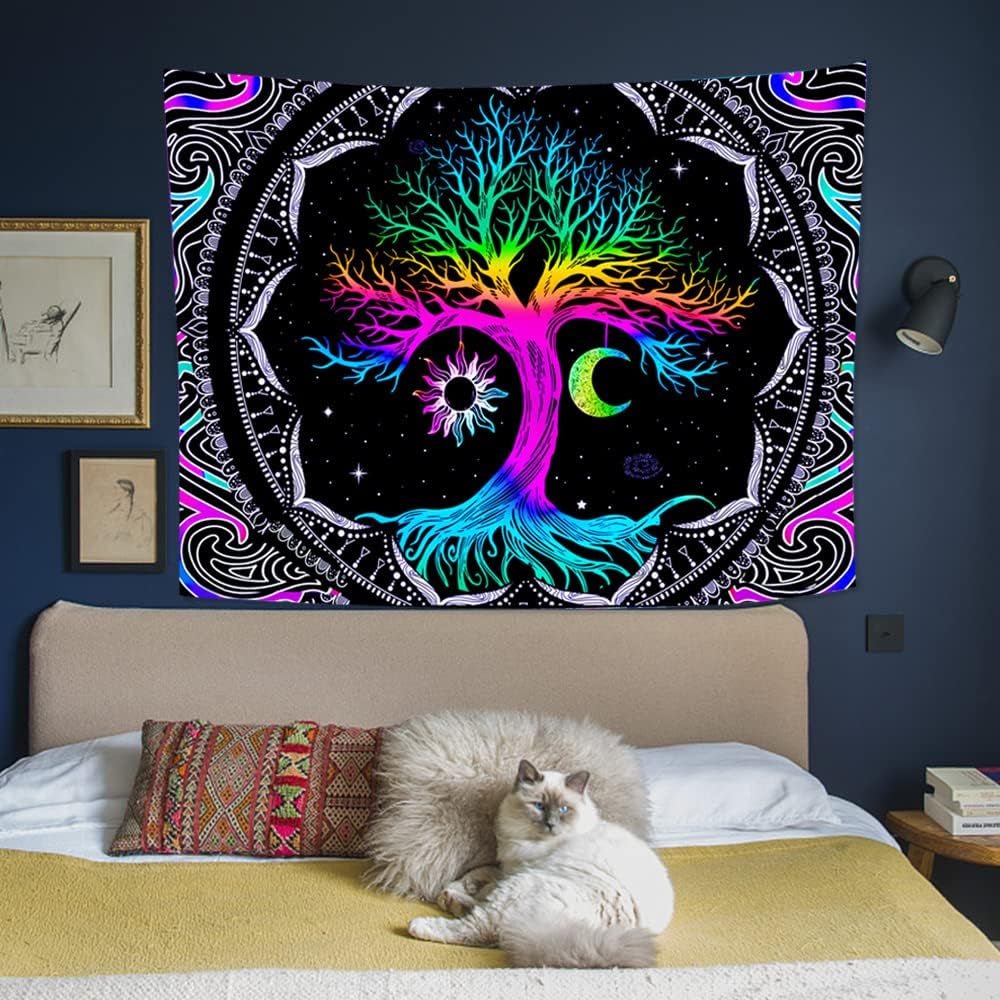 Gobelin fluorescencyjny drzewo życie psychodeliczny księżyc Strona główna - Akcesoria i Dekoracje Naty Shop