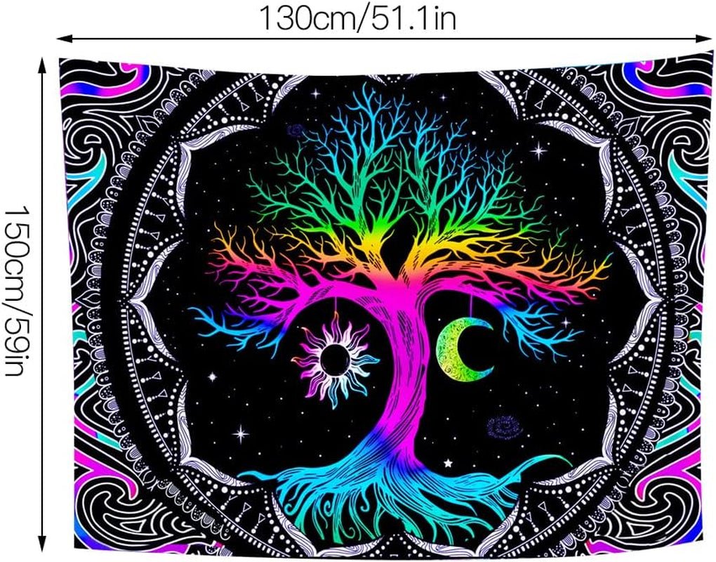 Gobelin fluorescencyjny drzewo życie psychodeliczny księżyc Strona główna - Akcesoria i Dekoracje Naty Shop