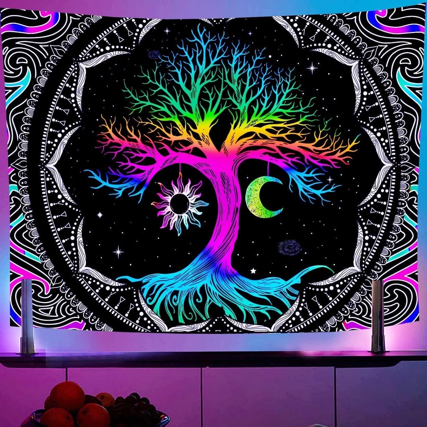 Gobelin fluorescencyjny drzewo życie psychodeliczny księżyc Strona główna - Akcesoria i dekoracje Naty Shop Default Title