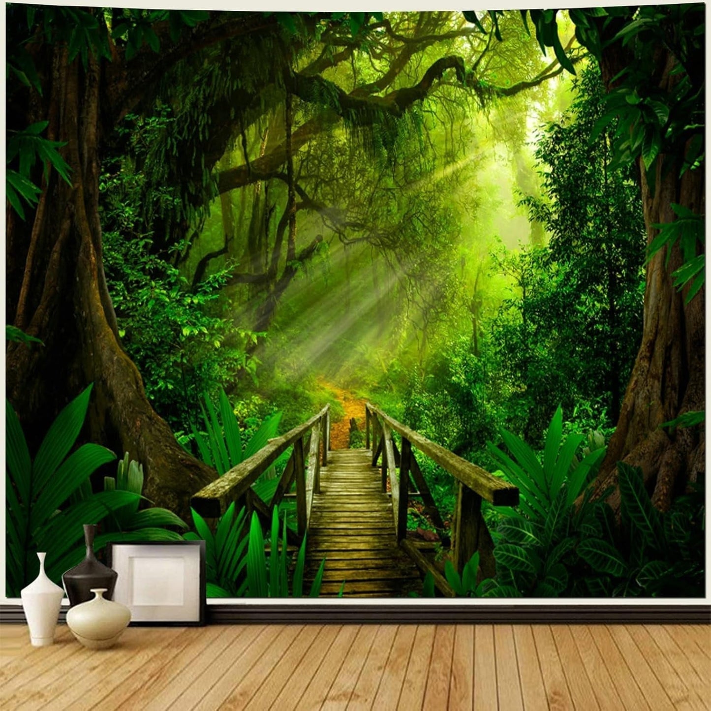 Gobelin zielony leśny wiszący na zewnątrz Dom - Akcesoria i dekoracje Naty Shop 240L X 260B Cm