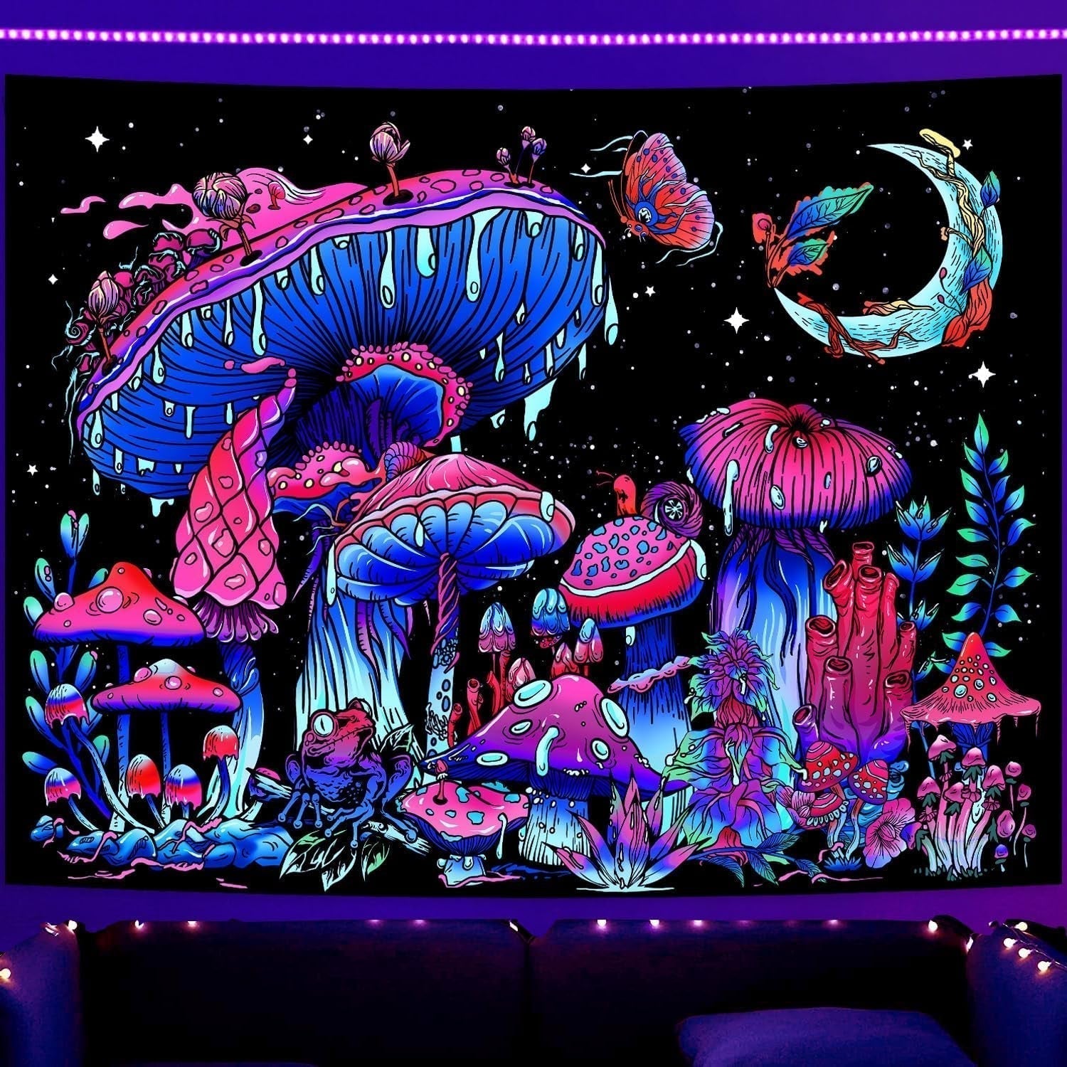 Gobelin galaxy czarne światło gwiaździste niebo reaktywny niebieski Strona główna - Akcesoria i dekoracje Naty Shop Mushroom 150L X 130B Cm