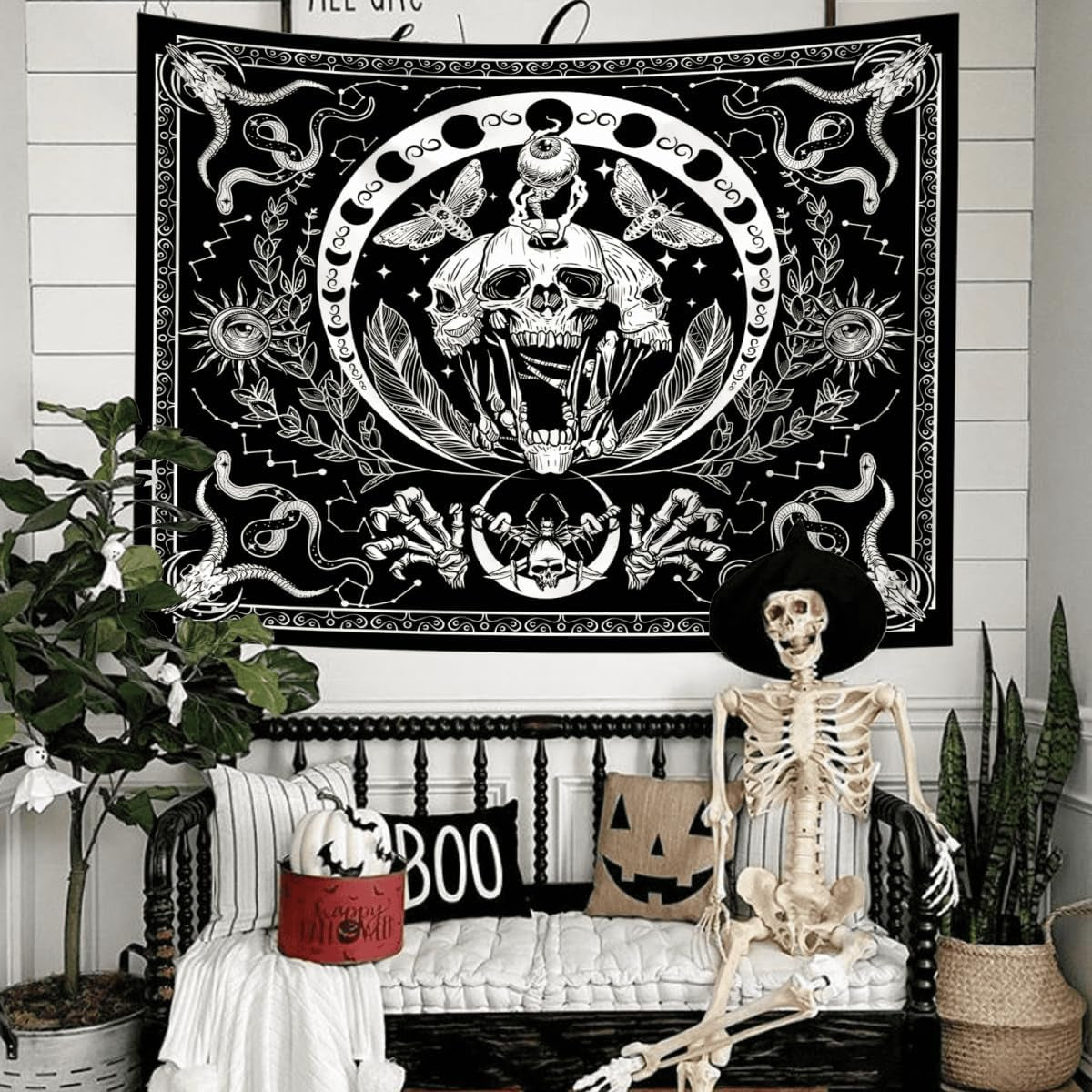 Gobelin gotycki halloweenowy baner czarno biały Strona główna - Akcesoria i dekoracje Naty Shop
