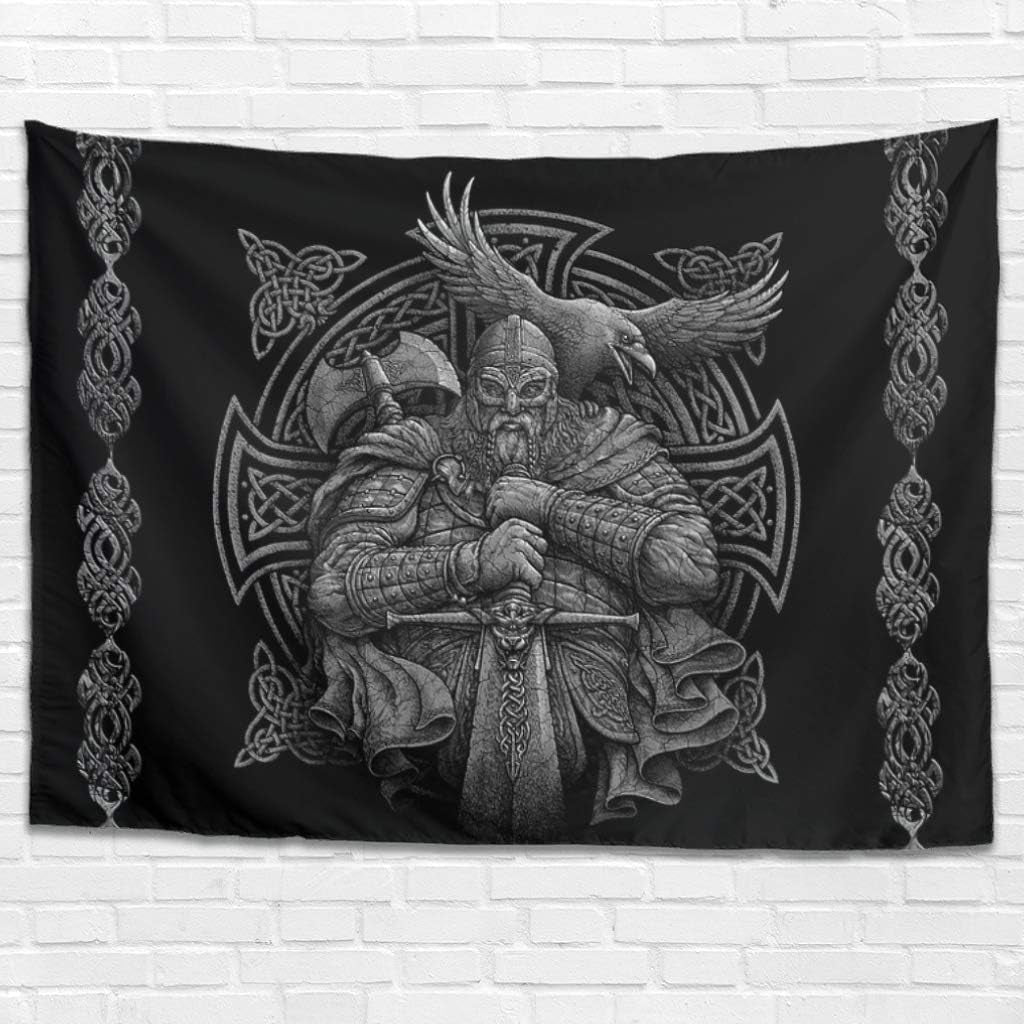 Gobelin szary topór wikingów odin miecz kruk krzyż Strona główna - Akcesoria i dekoracje Naty Shop