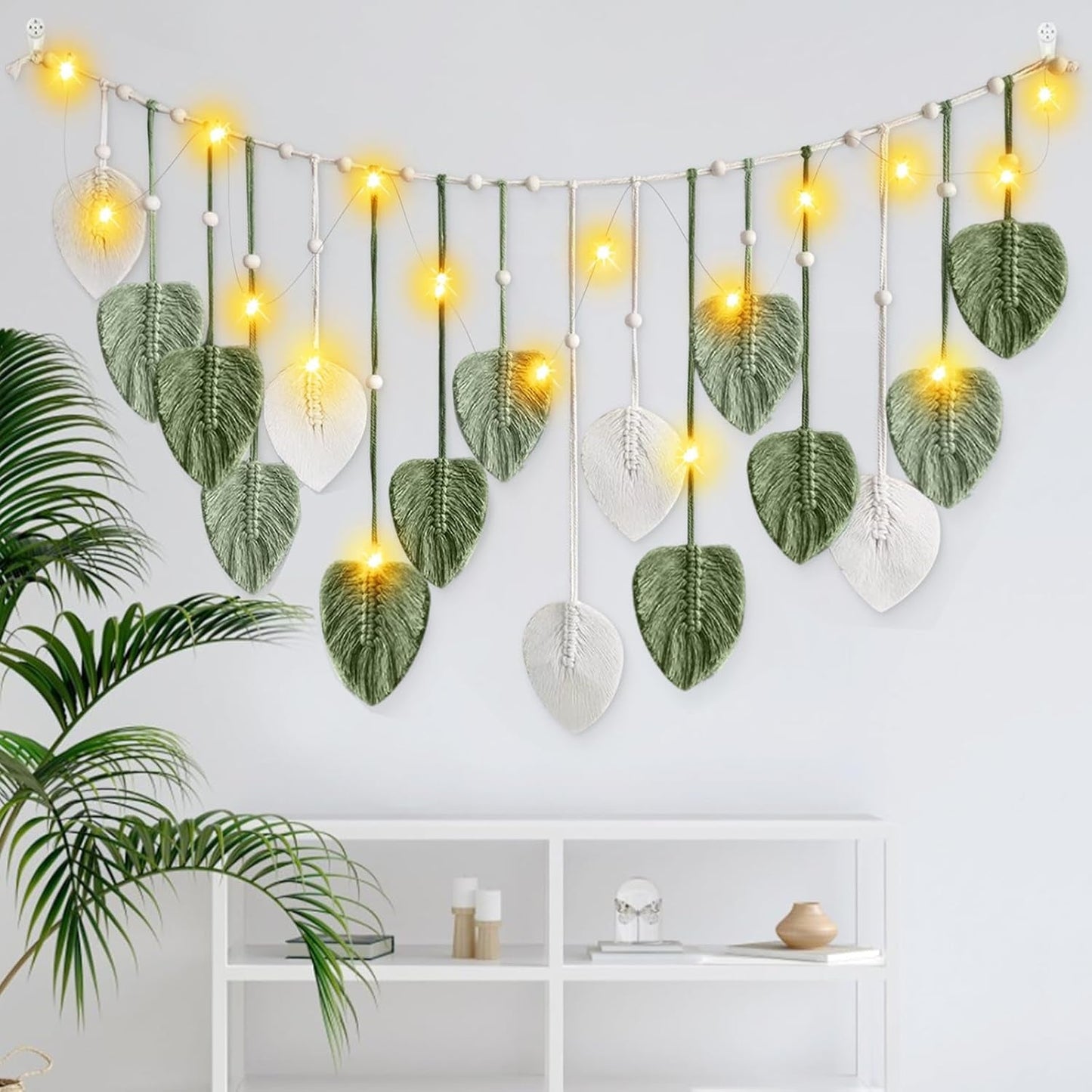 Gobelin ihonyi deco chic frędzlami girlanda led Home - Akcesoria i Dekoracje Naty Shop Biały + Zielony 160*60cm