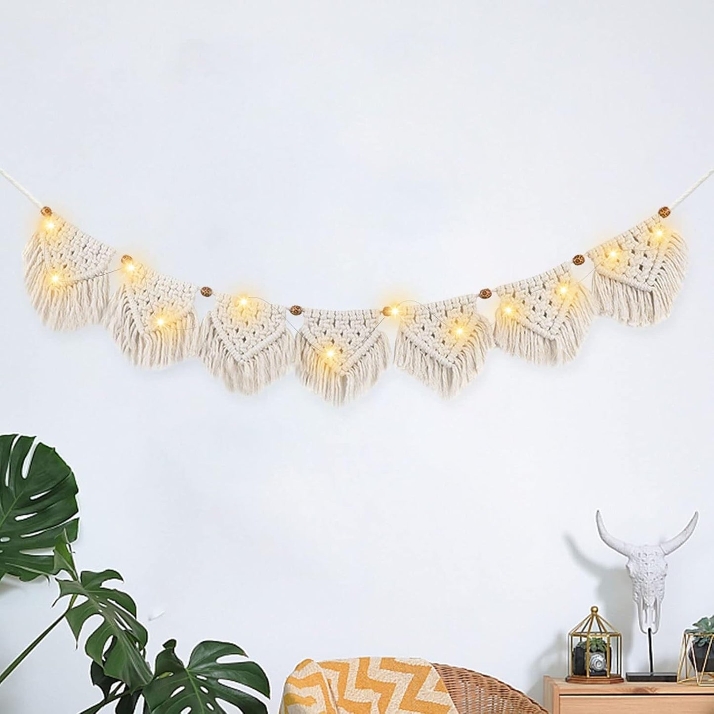 Gobelin ihonyi deco chic frędzlami girlanda led Home - Akcesoria i Dekoracje Naty Shop Beżowy 100*17cm