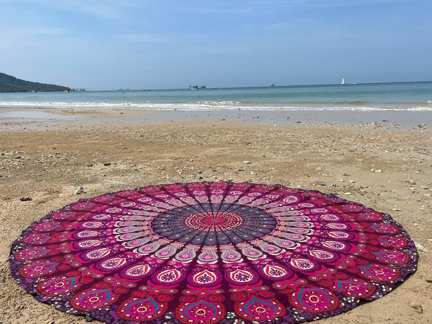 Indie gobelinowy ręcznik plażowy okrągły mandala hipisowski fioletowy Strona główna - Akcesoria i dekoracje Naty Shop Default Title