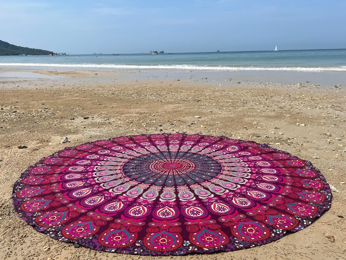 Indie gobelinowy ręcznik plażowy okrągły mandala hipisowski fioletowy Strona główna - Akcesoria i dekoracje Naty Shop