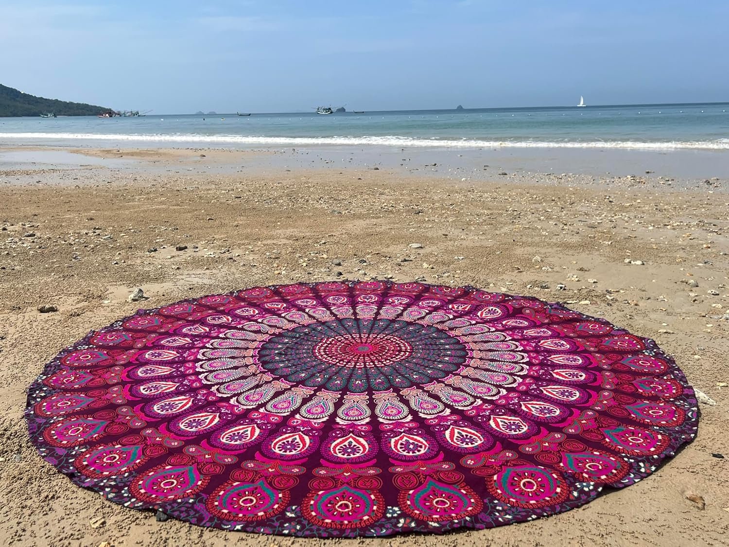 Indie gobelinowy ręcznik plażowy okrągły mandala hipisowski fioletowy Strona główna - Akcesoria i dekoracje Naty Shop