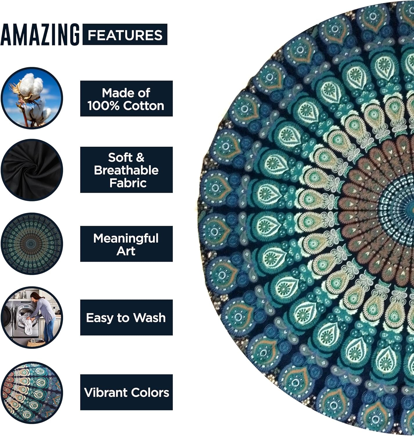 Indie gobelinowy ręcznik plażowy okrągły mandala hipisowski duży Indian Home - Akcesoria i dekoracje Naty Shop