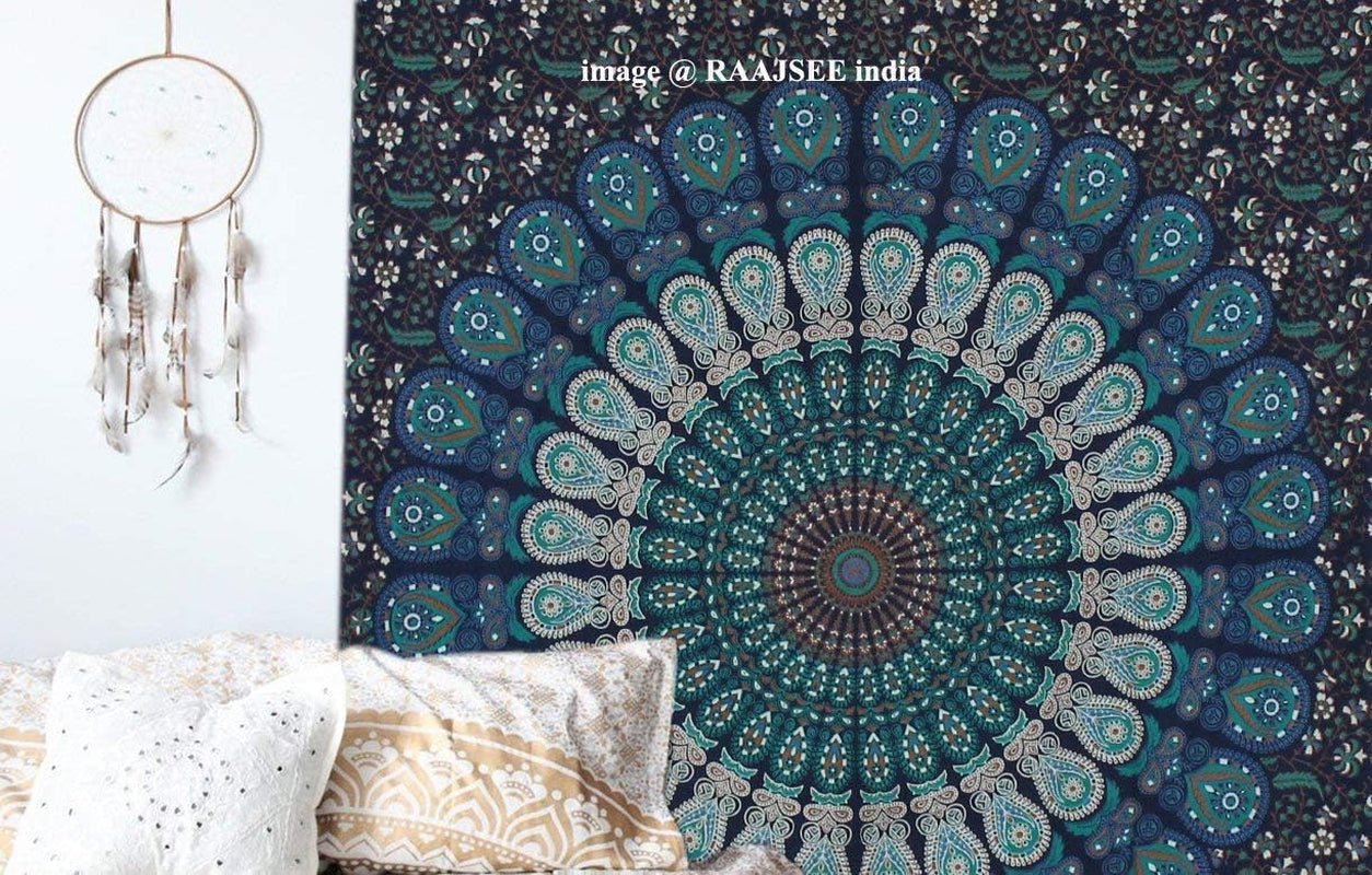 Indyjski gobelin psychodeliczny mandala niebieski turkusowy słoń Strona główna - Akcesoria i dekoracje Naty Shop