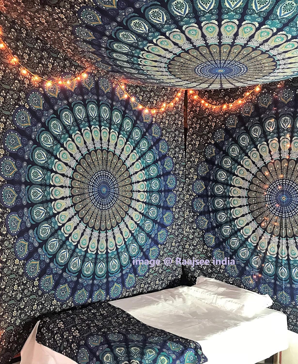 Indyjski gobelin psychodeliczny mandala niebieski turkusowy słoń Strona główna - Akcesoria i dekoracje Naty Shop