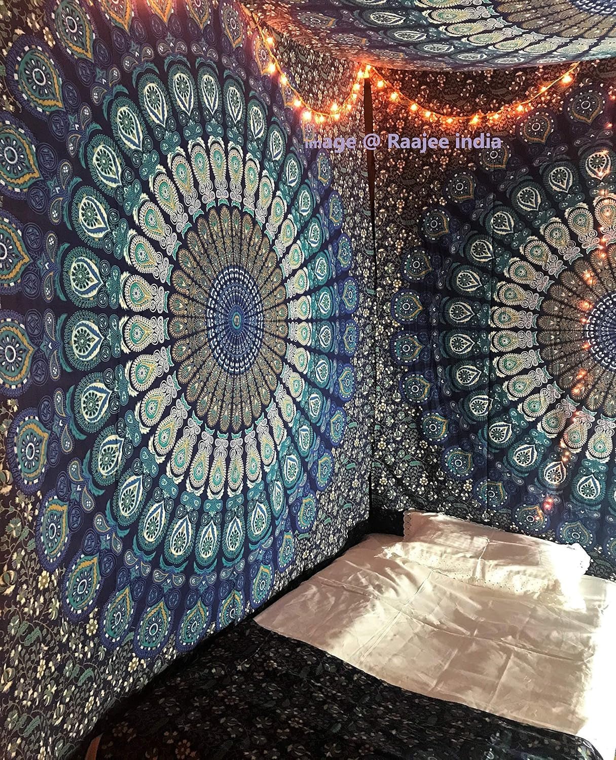 Indyjski gobelin psychodeliczny mandala niebieski turkusowy słoń Strona główna - Akcesoria i dekoracje Naty Shop