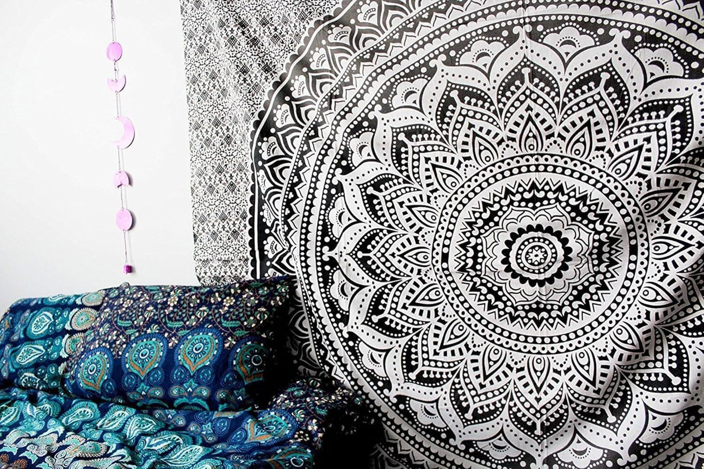 Indyjski gobelin psychodeliczny mandala czarno biały Indie Strona główna - Akcesoria i Dekoracje Naty Shop