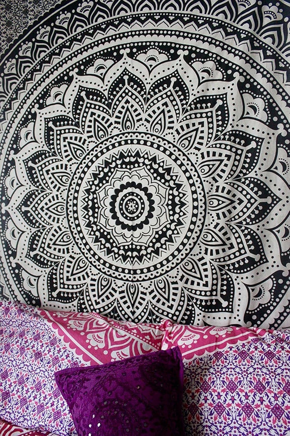 Indyjski gobelin psychodeliczny mandala czarno biały Indie Strona główna - Akcesoria i Dekoracje Naty Shop