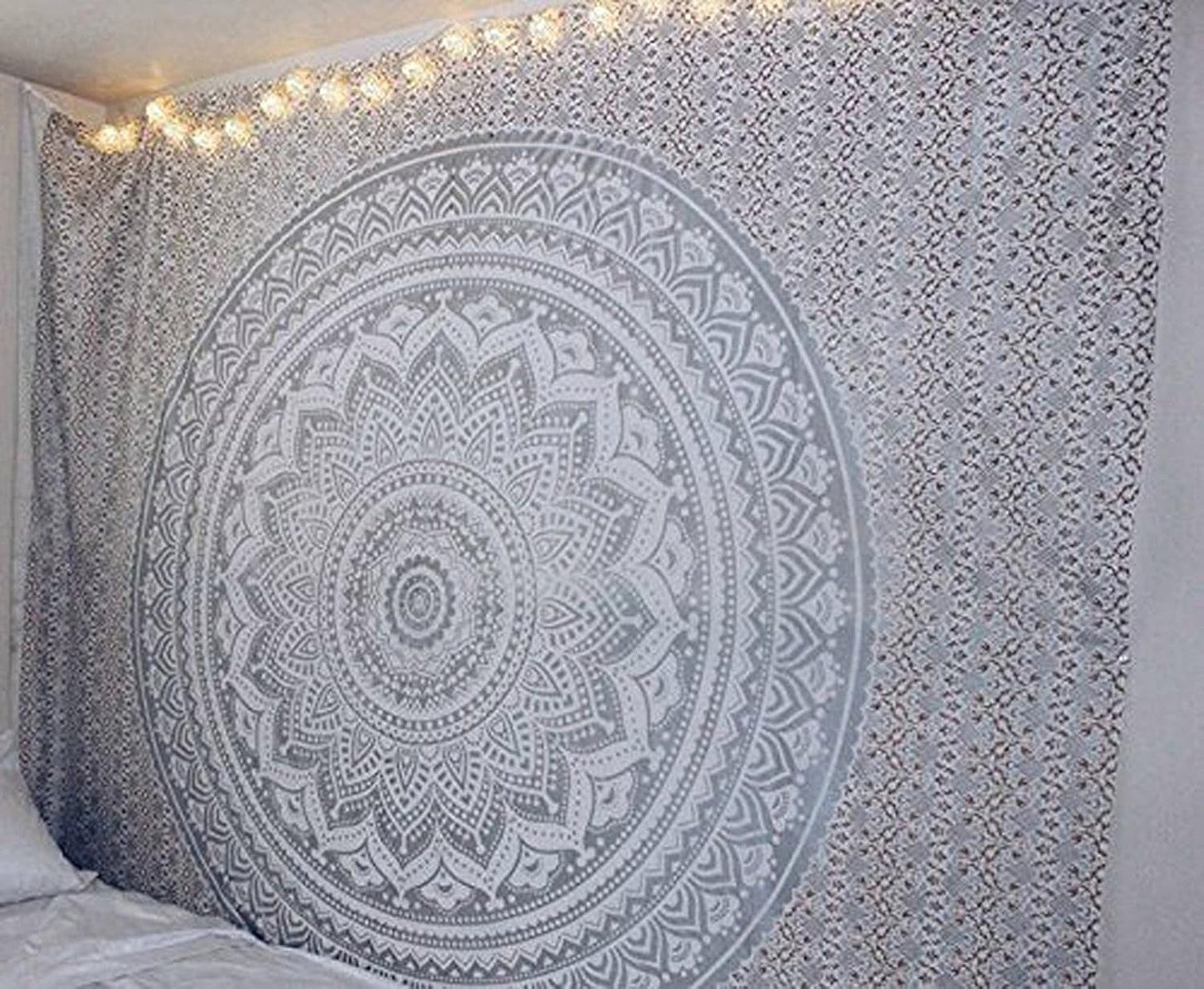 Indyjska gobelinowa mandala srebrno-biała estetyczna płótno do pokoju Strona główna - Akcesoria i dekoracje Naty Shop Default Title