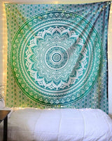 Indyjska zielona mandala gobelinowa estetyczna dekoracja Dekoracja wnętrz - Akcesoria i Dekoracje Naty Shop