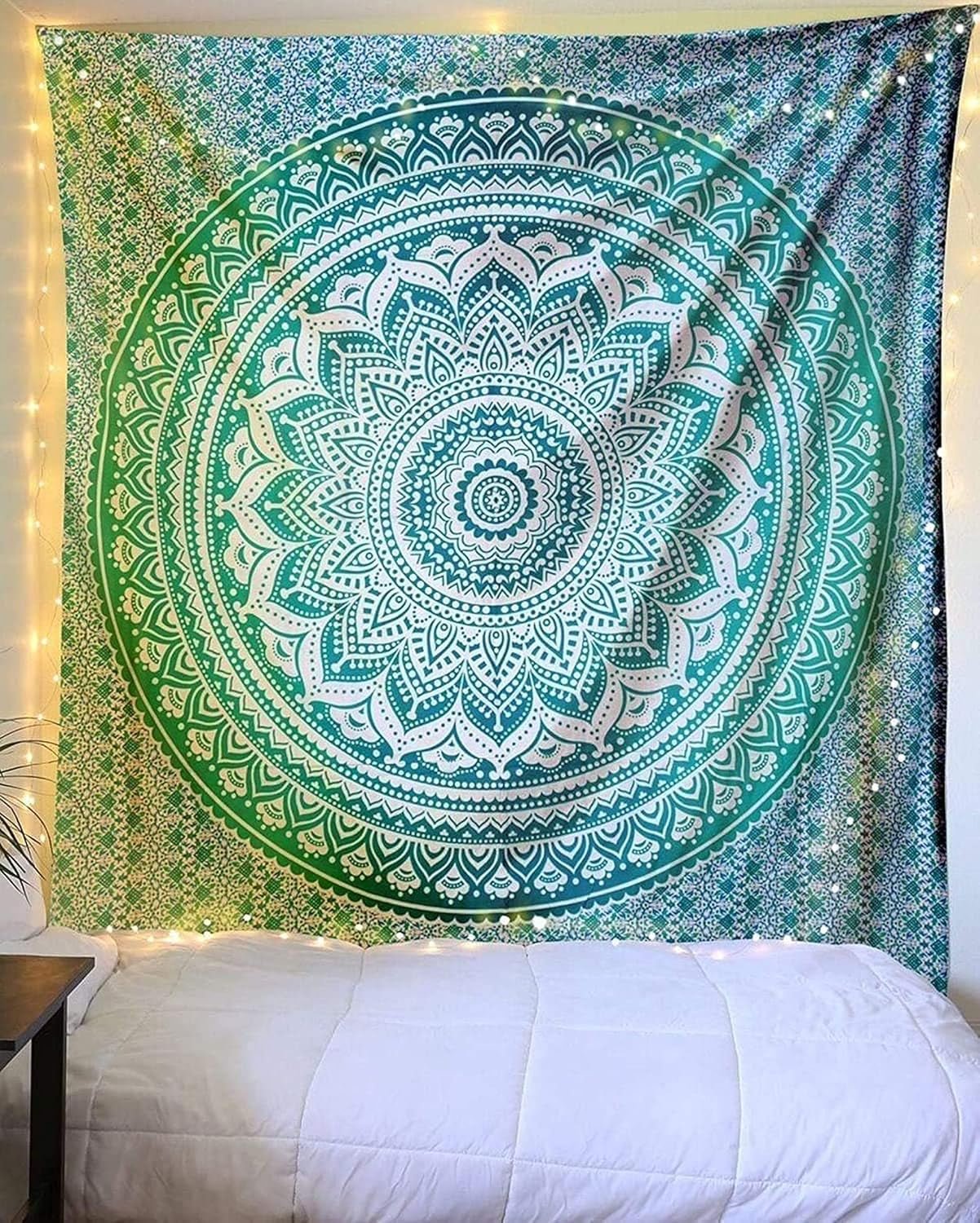 Indyjska zielona mandala gobelinowa estetyczna dekoracja Dekoracja wnętrz - Akcesoria i Dekoracje Naty Shop