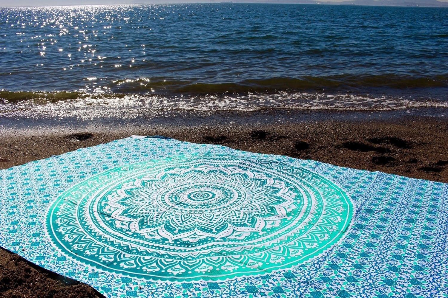 Indyjska zielona mandala gobelinowa estetyczna dekoracja Dekoracja wnętrz - Akcesoria i Dekoracje Naty Shop