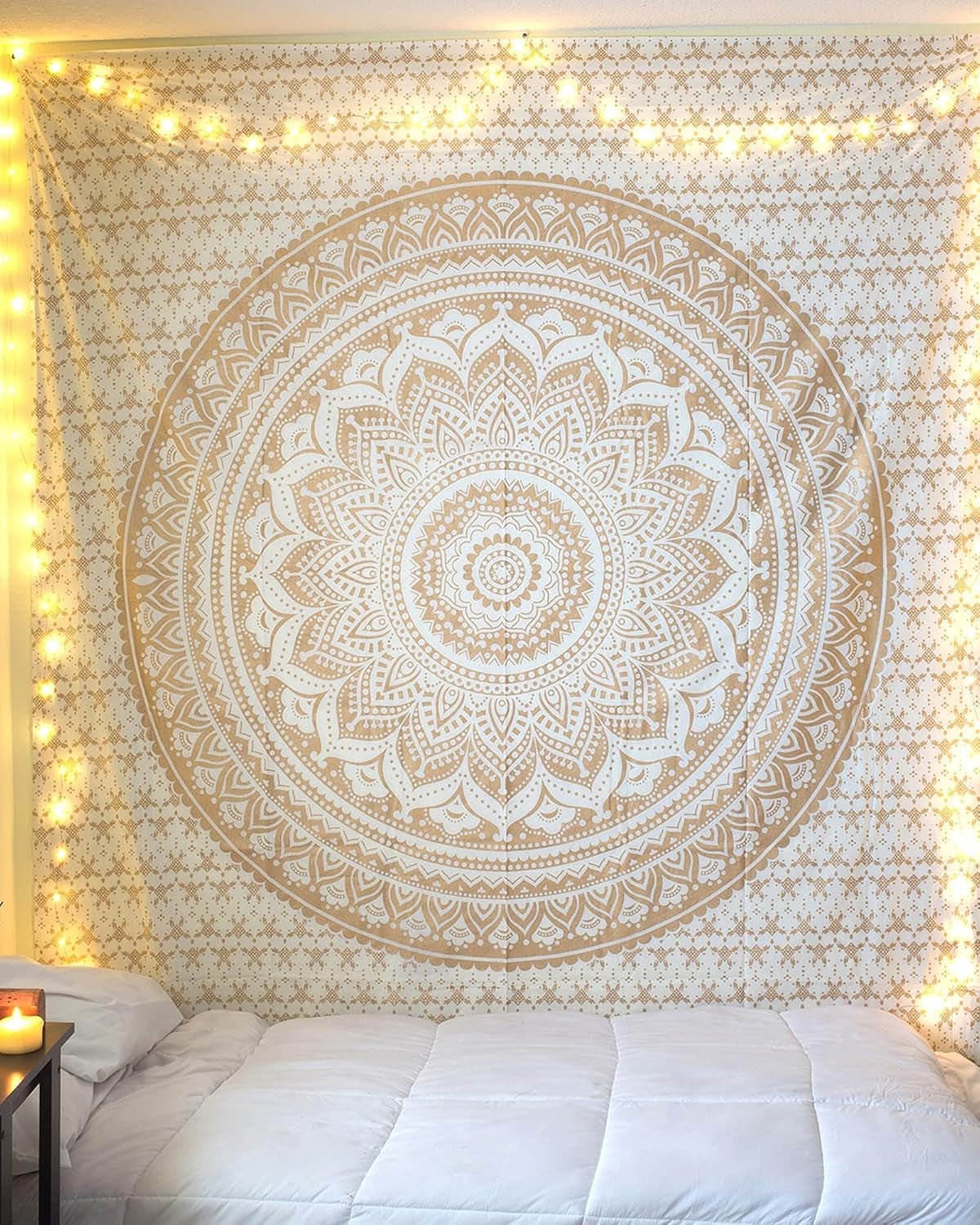 Mandala gobelin dekoracja pokoju estetyczne złote białe płótno Strona główna - Akcesoria i dekoracje Naty Shop Default Title