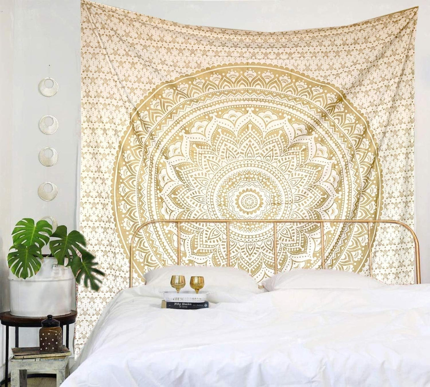 Mandala gobelin dekoracja pokoju estetyczne złote białe płótno Strona główna - Akcesoria i Dekoracje Naty Shop