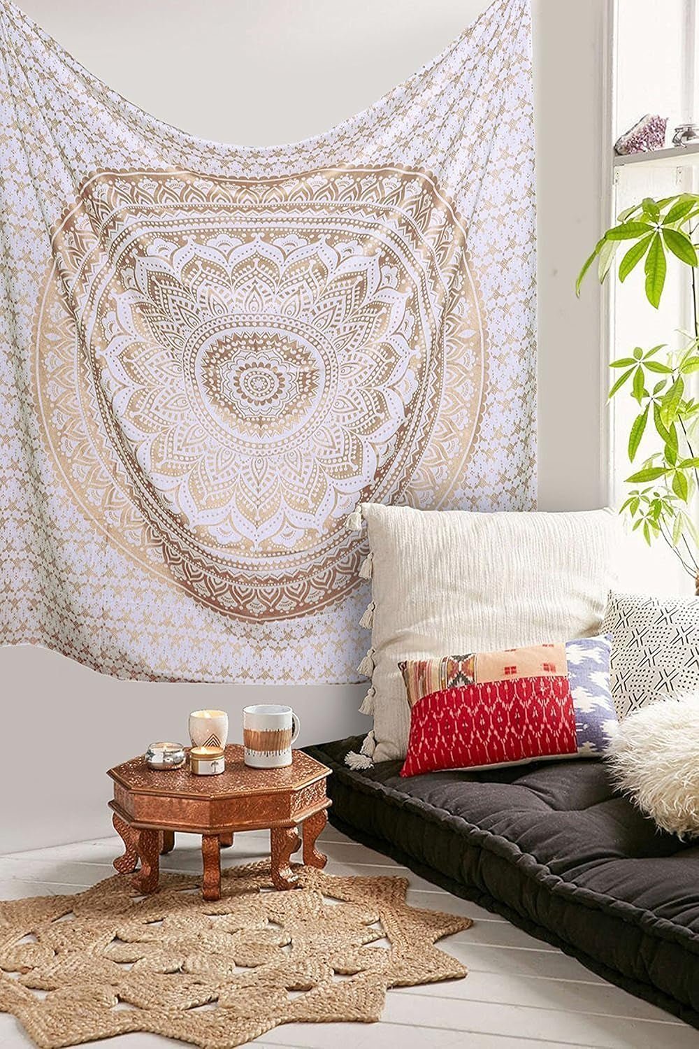 Mandala gobelin dekoracja pokoju estetyczne złote białe płótno Strona główna - Akcesoria i Dekoracje Naty Shop