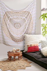Mandala gobelin dekoracja pokoju estetyczne złote białe płótno Strona główna - Akcesoria i Dekoracje Naty Shop