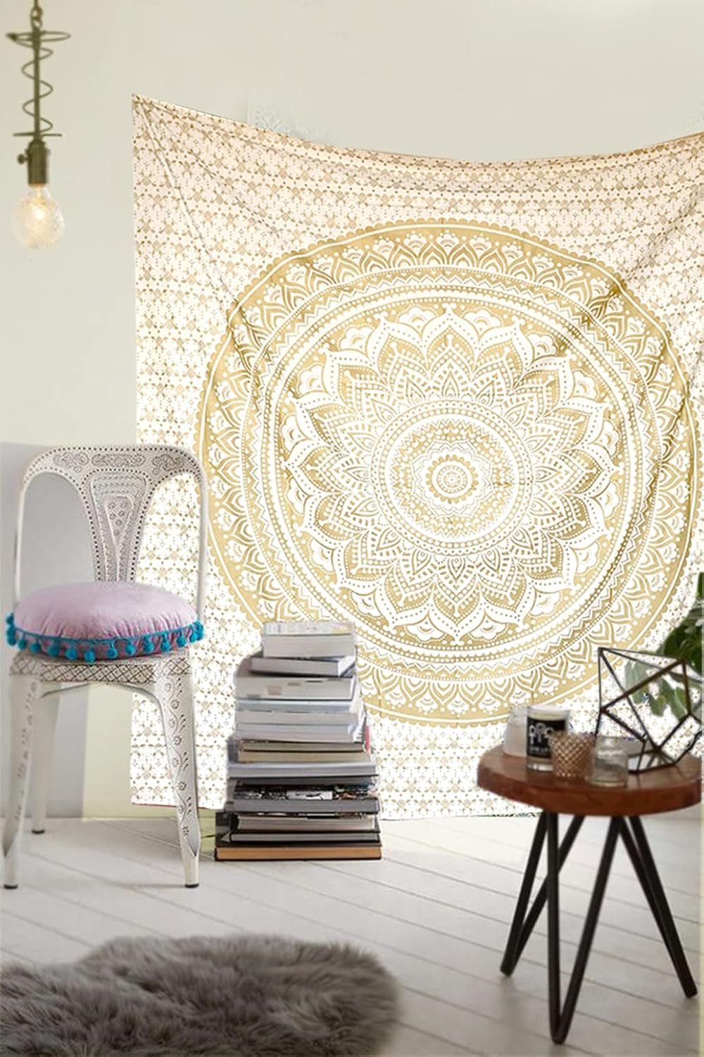 Mandala gobelin dekoracja pokoju estetyczne złote białe płótno Strona główna - Akcesoria i Dekoracje Naty Shop