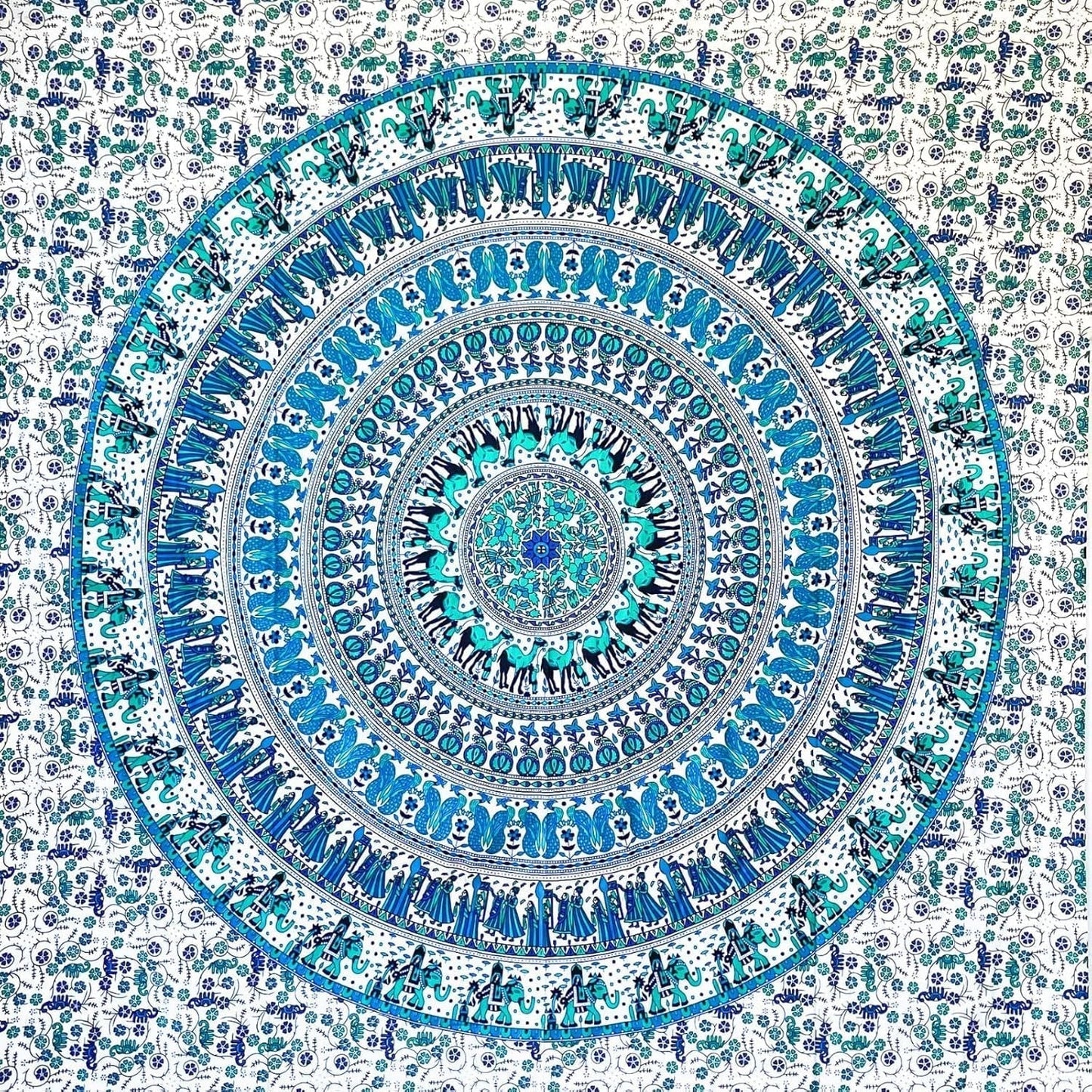 Gobelin Momomus Mandala kolorowy bawełniany orientalne wzory Strona główna - Akcesoria i Dekoracje Naty Shop Biało-niebieski 135L X 210B Cm