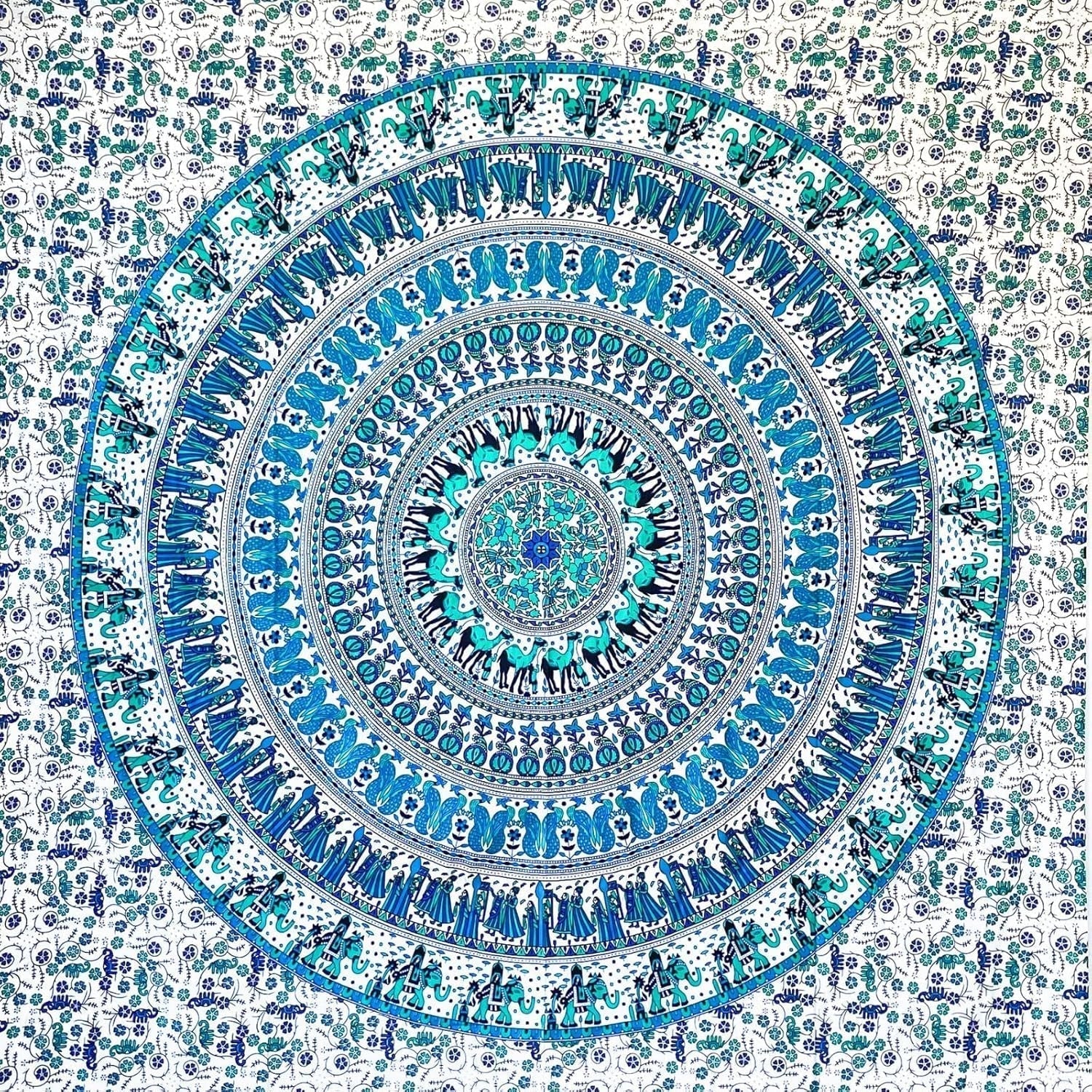 Gobelin Momomus Mandala kolorowy bawełniany orientalne wzory Strona główna - Akcesoria i Dekoracje Naty Shop Biało-niebieski 135L X 210B Cm