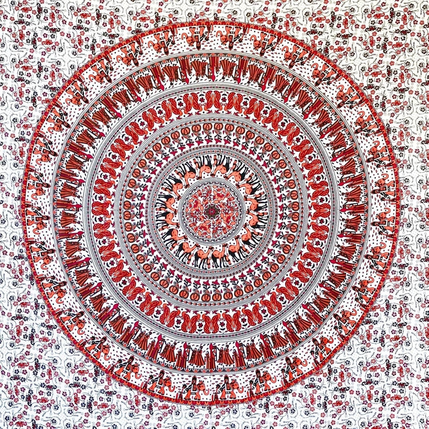 Gobelin Momomus Mandala kolorowy bawełniany orientalne wzory Strona główna - Akcesoria i Dekoracje Naty Shop Biało-pomarańczowy 210L X 230B Cm