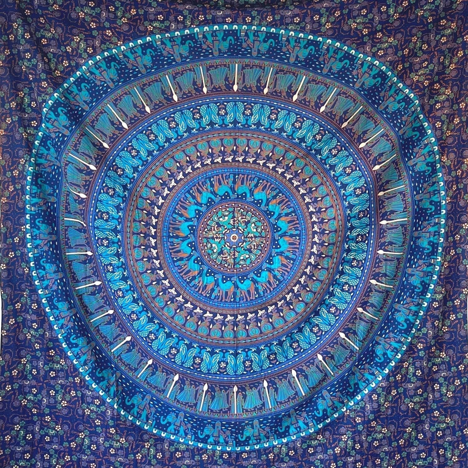 Gobelin Momomus Mandala kolorowy bawełniany orientalne wzory Strona główna - Akcesoria i Dekoracje Naty Shop Niebieski C 210L X 230B Cm