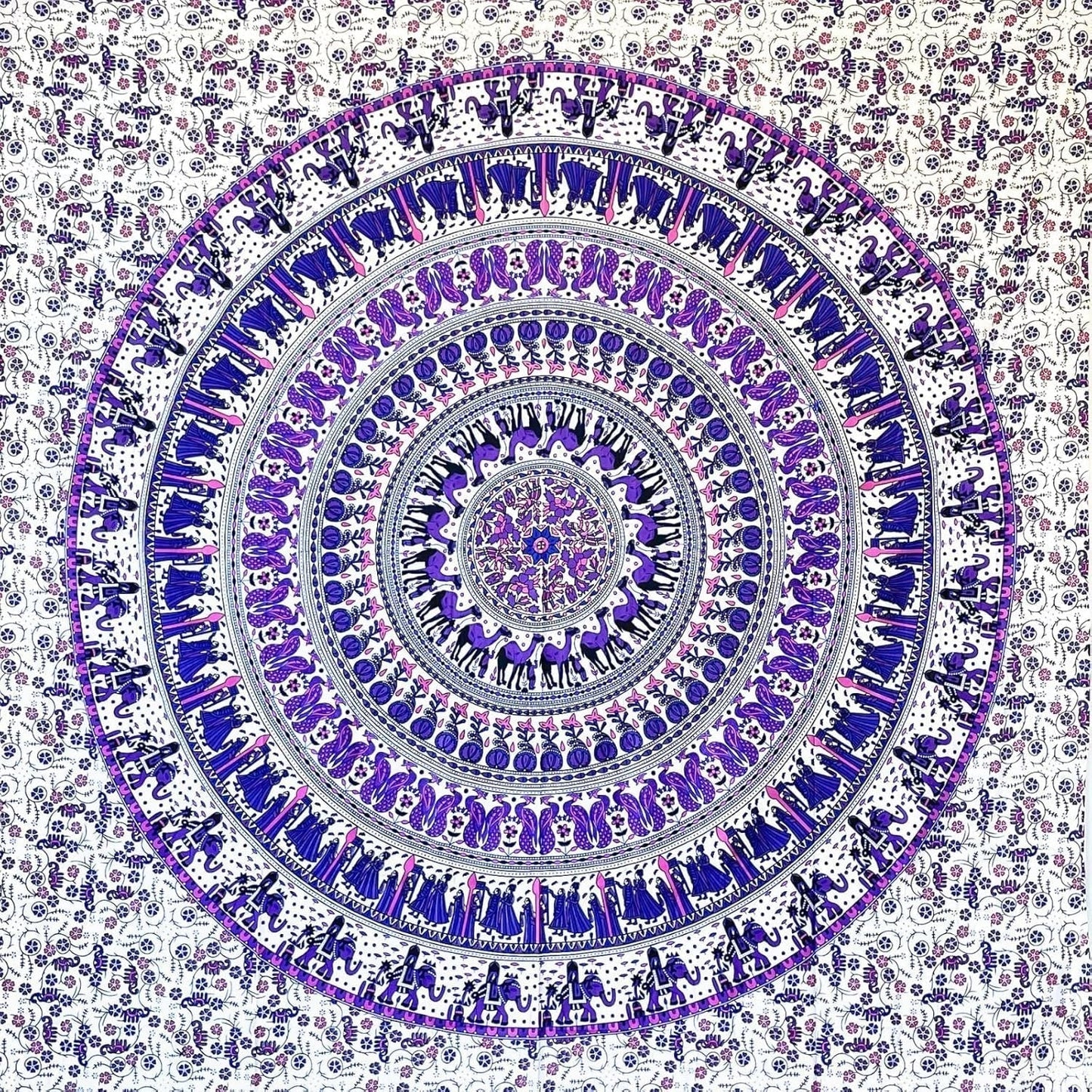 Gobelin Momomus Mandala kolorowy bawełniany orientalne wzory Strona główna - Akcesoria i Dekoracje Naty Shop Biało-liliowy 135L X 210B Cm
