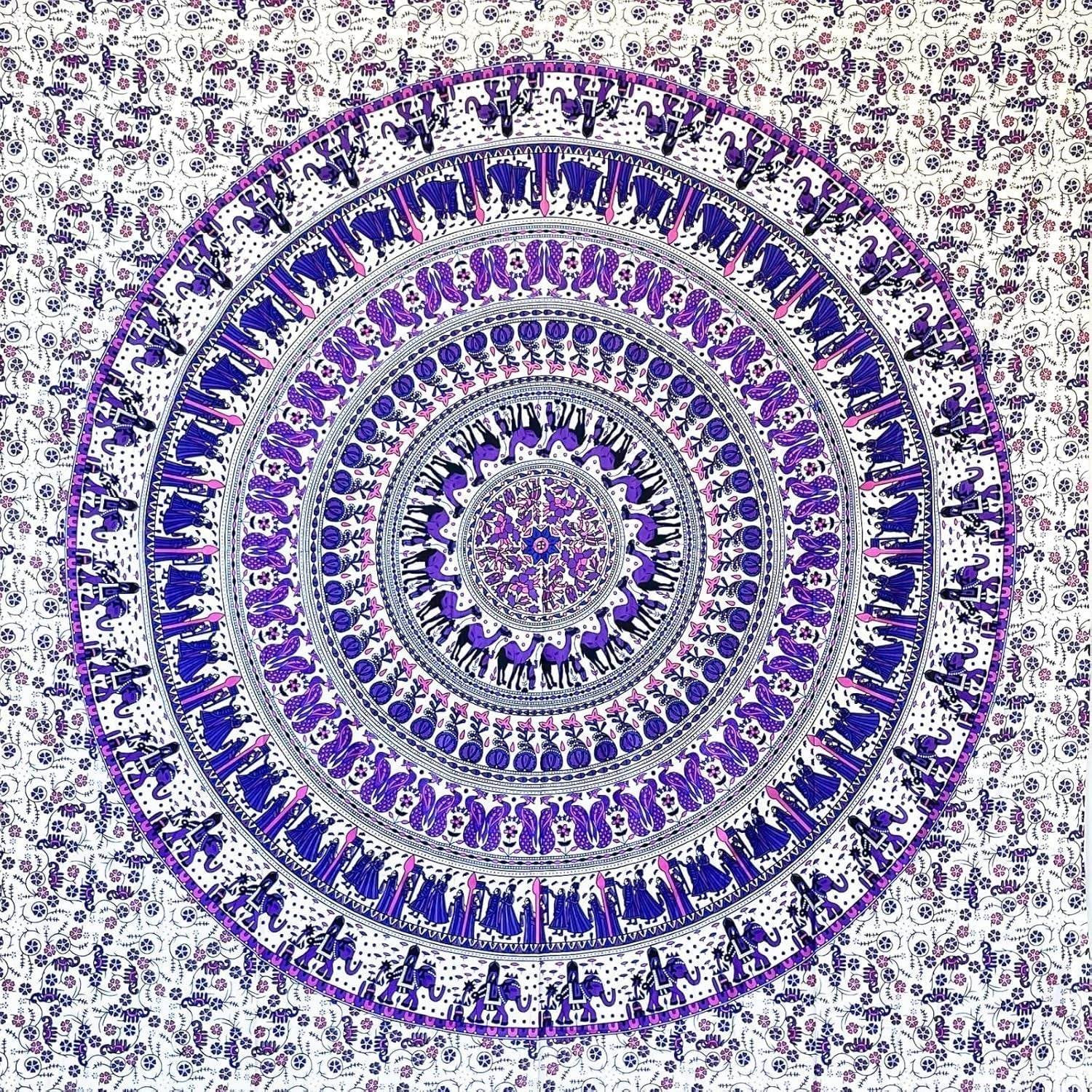 Gobelin Momomus Mandala kolorowy bawełniany orientalne wzory Strona główna - Akcesoria i Dekoracje Naty Shop Biało-liliowy 135L X 210B Cm