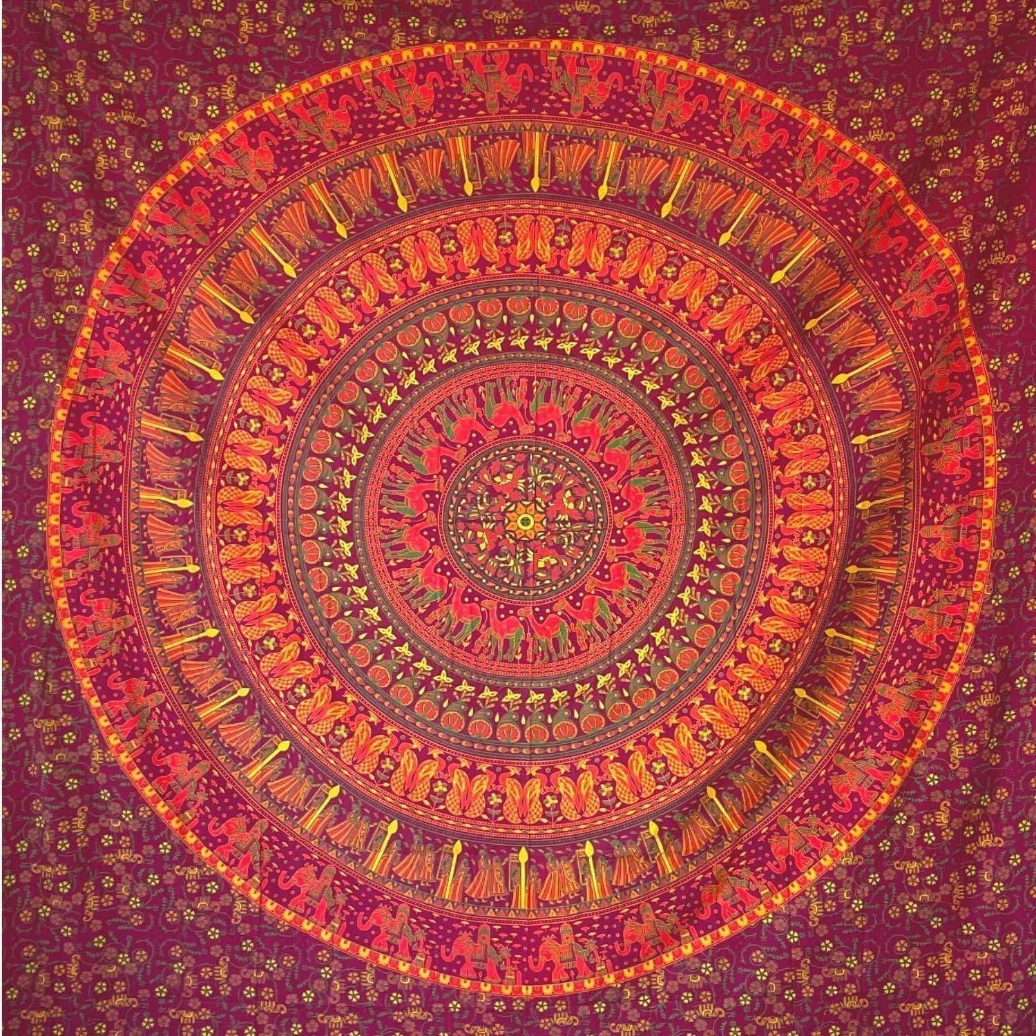 Gobelin Momomus Mandala kolorowy bawełniany orientalne wzory Strona główna - Akcesoria i Dekoracje Naty Shop Pomarańczowy 210L X 230B Cm