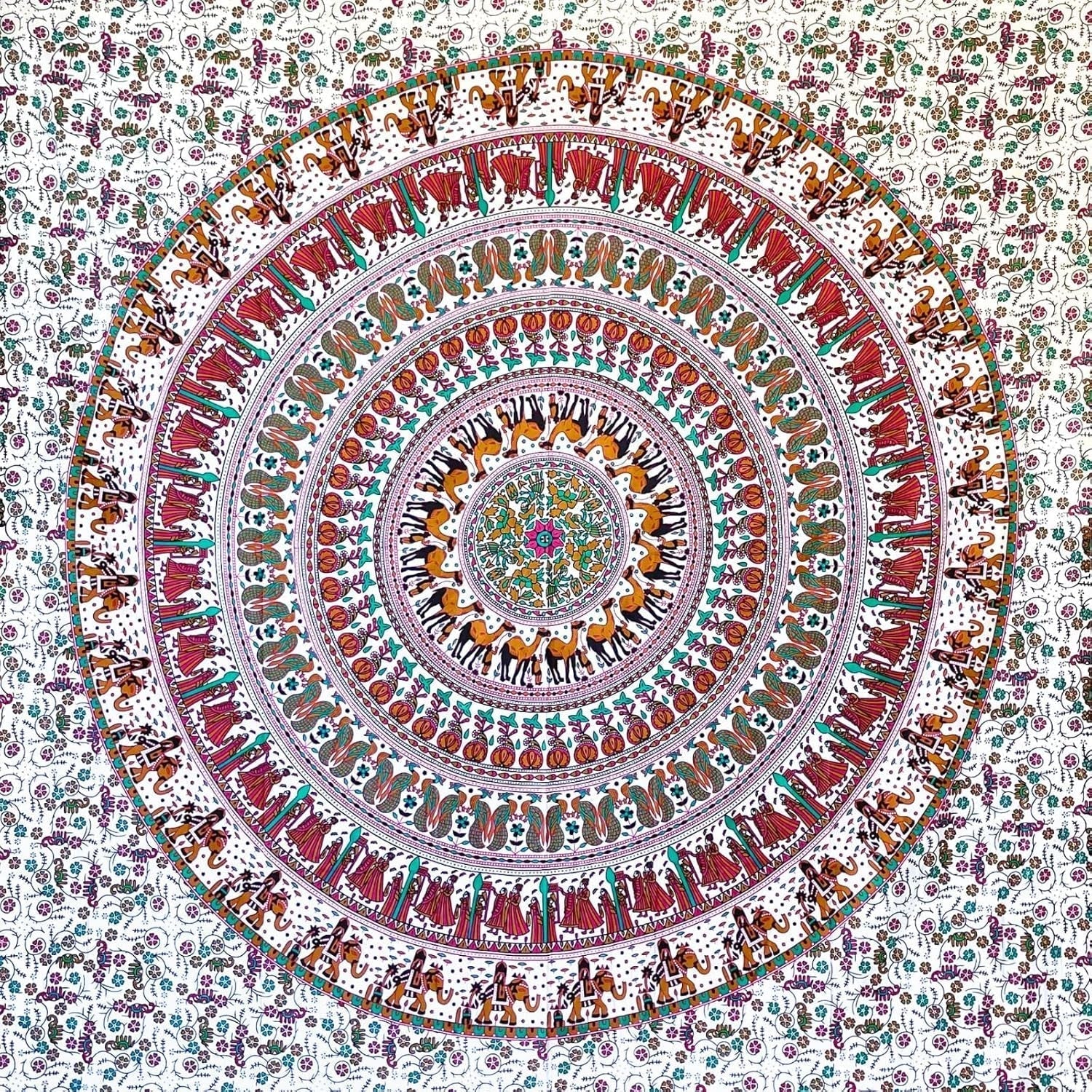 Gobelin Momomus Mandala kolorowy bawełniany orientalne wzory Strona główna - Akcesoria i Dekoracje Naty Shop Biało-brązowy 210L X 230B Cm