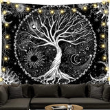 Gobelin czarno-biały gobelin drzewo życia fazy księżyca Strona główna - Akcesoria i dekoracje Naty Shop Drzewo życia 150L X 130B Cm