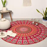 Okrągły gobelin paw mandala centymetry roundie hipisowska dziewczyna Casa - Akcesoria i dekoracje Naty Shop Złoty czerwony D-72"