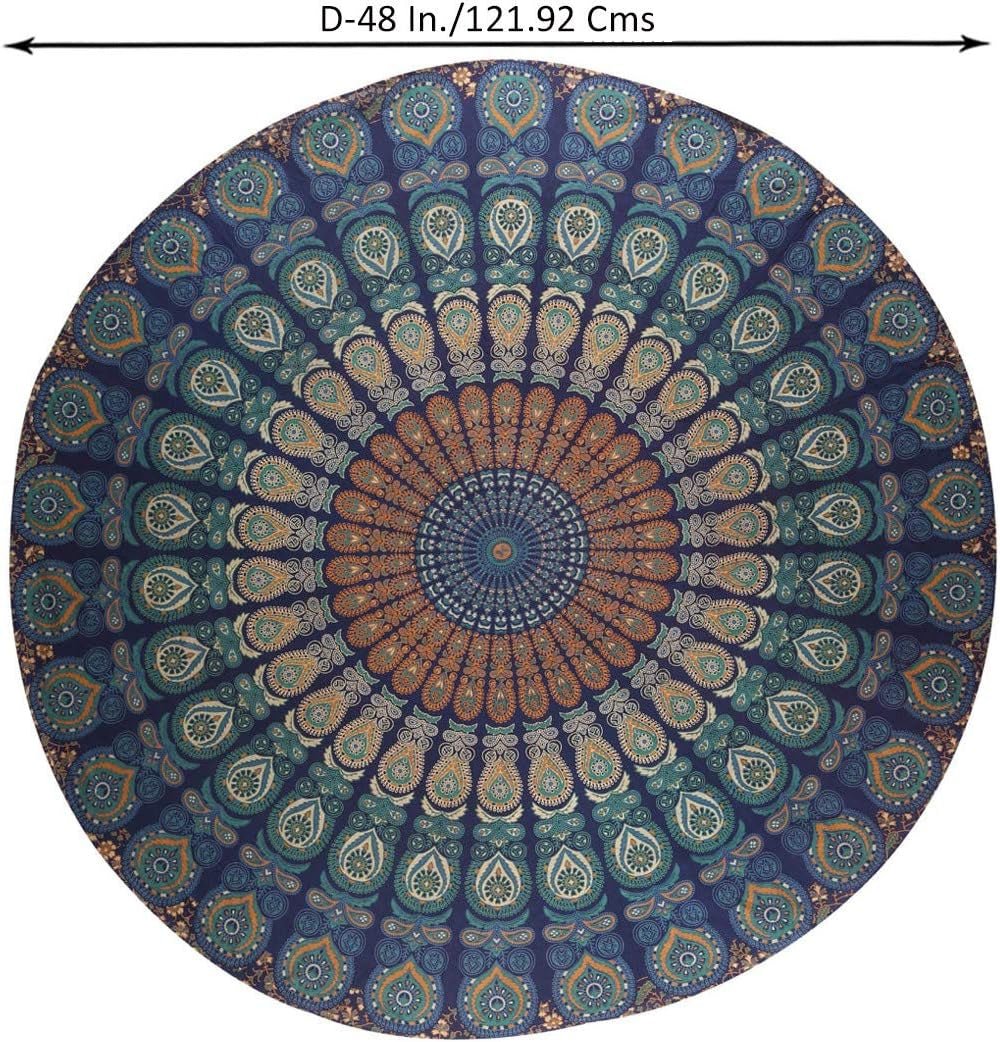 Okrągły gobelin paw mandala centymetry okrągły hipisowski przód Strona główna - Akcesoria i dekoracje Naty Shop