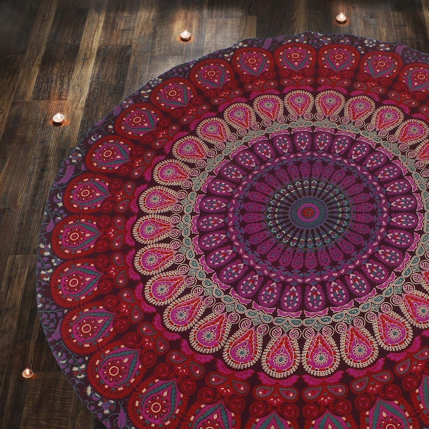 Okrągły gobelin paw mandala centymetry okrągła twarz hipisa Strona główna - Akcesoria i dekoracje Naty Shop Fioletowy róż 183L X 183B Cm