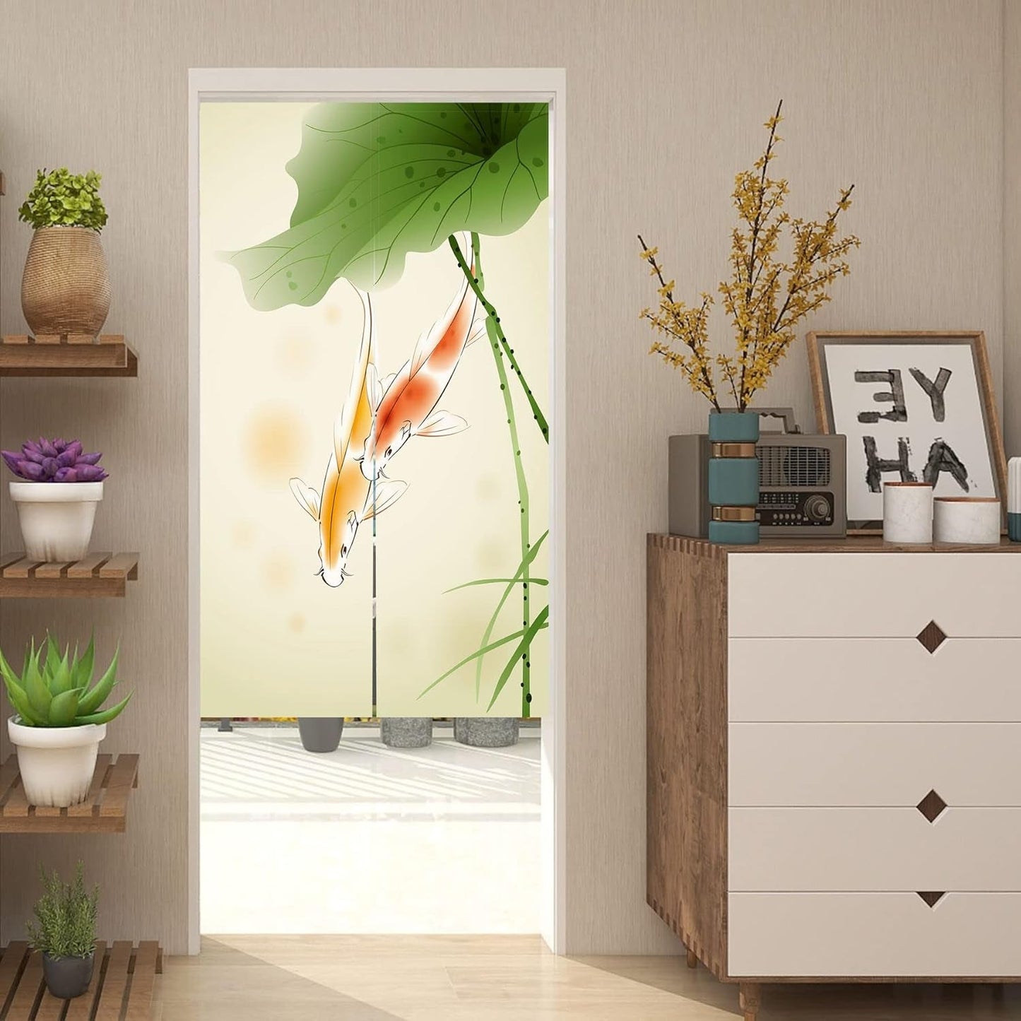 Gobelin w stylu japońskim, gruby len noren, długi lotosowy dom - Akcesoria i Dekoracje Naty Shop